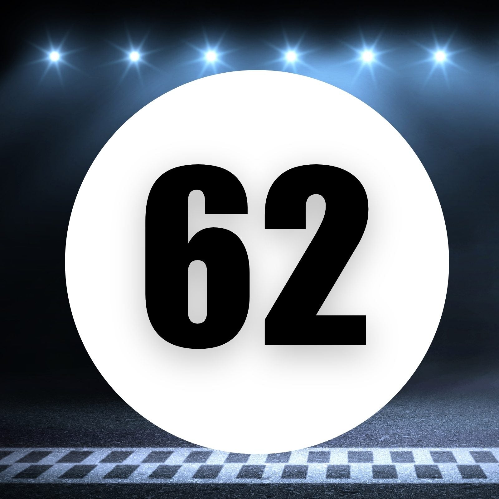 Racing Number Magnets 2pcs Number 62 Circle, 8-18 inch, White Background Black Numbers