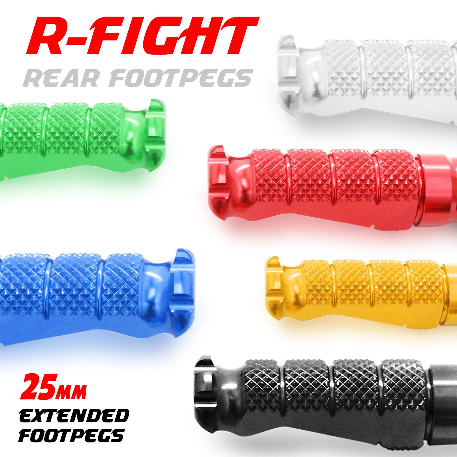 {Rear}  Fits Kawasaki Ninja ZX-4RR-ZX-25R Z7 25mm Adjustable Rear R-FIGHT Foot Pegs - MC Motoparts
