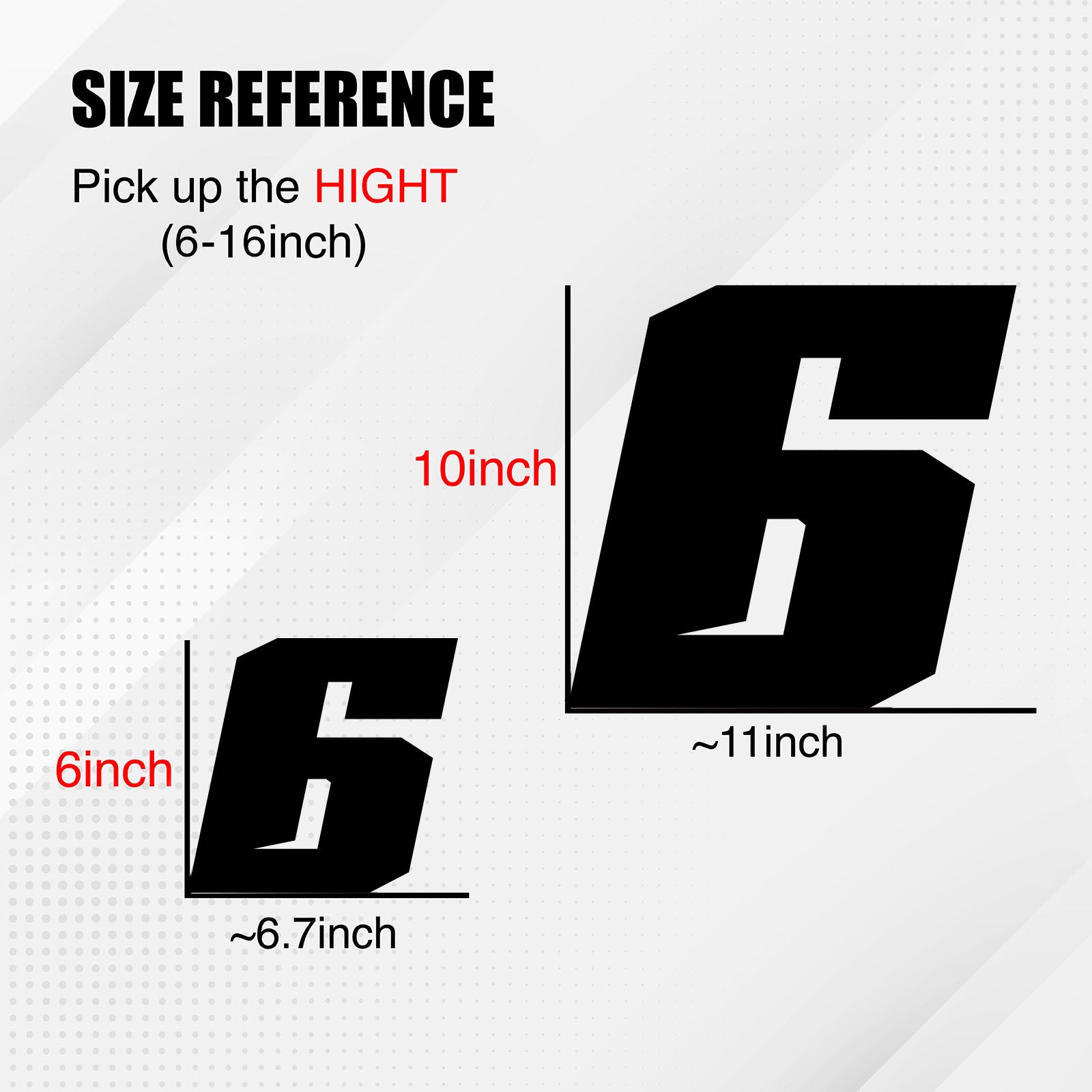Three T21 solid color racing number stickers for dirt bikes and motorcycles, personalized vinyl decals by MC Motoparts.