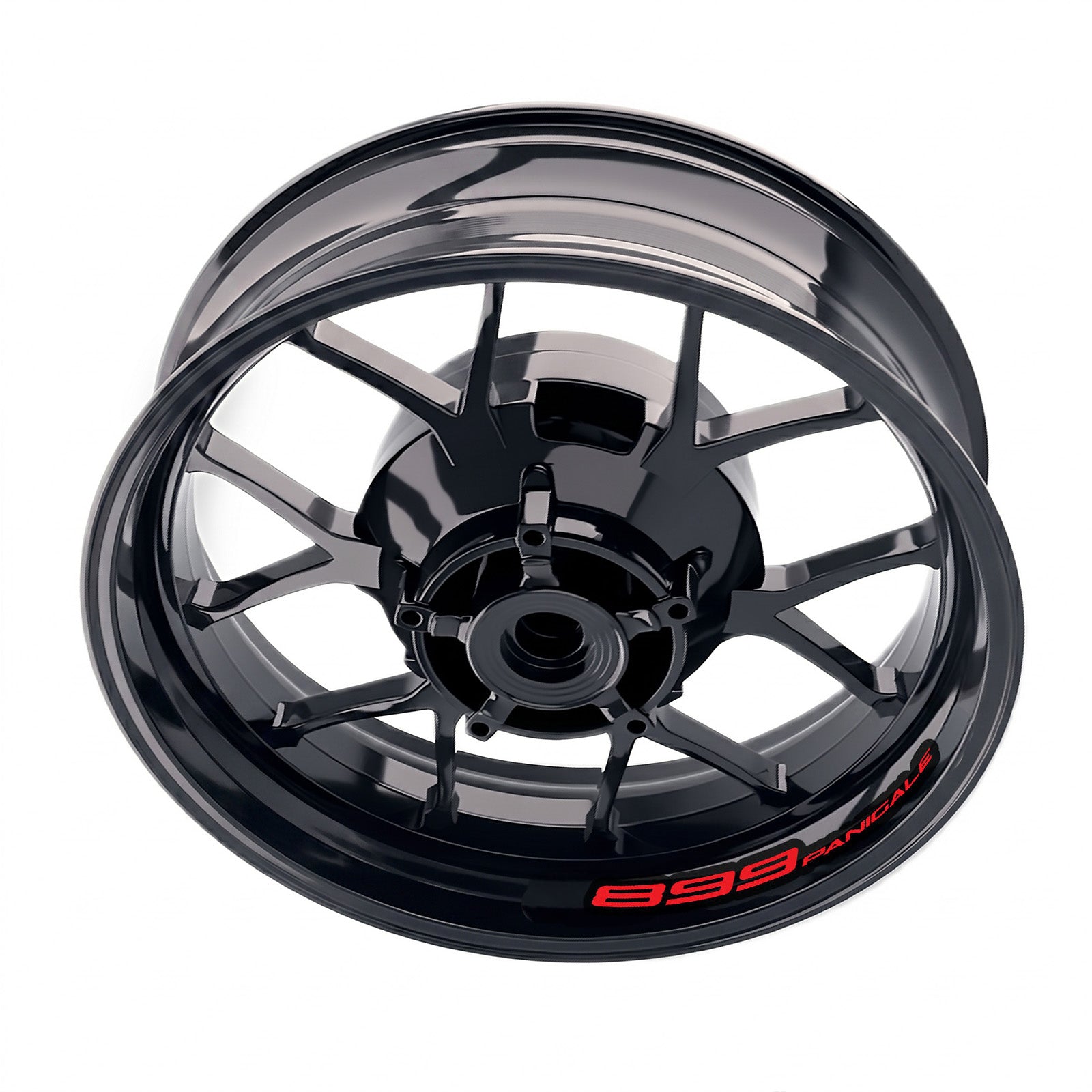 Ducati 899 Panigale inner rim sticker set with wheel decals from StickerBao, featuring model-specific blue and silver rim designs.