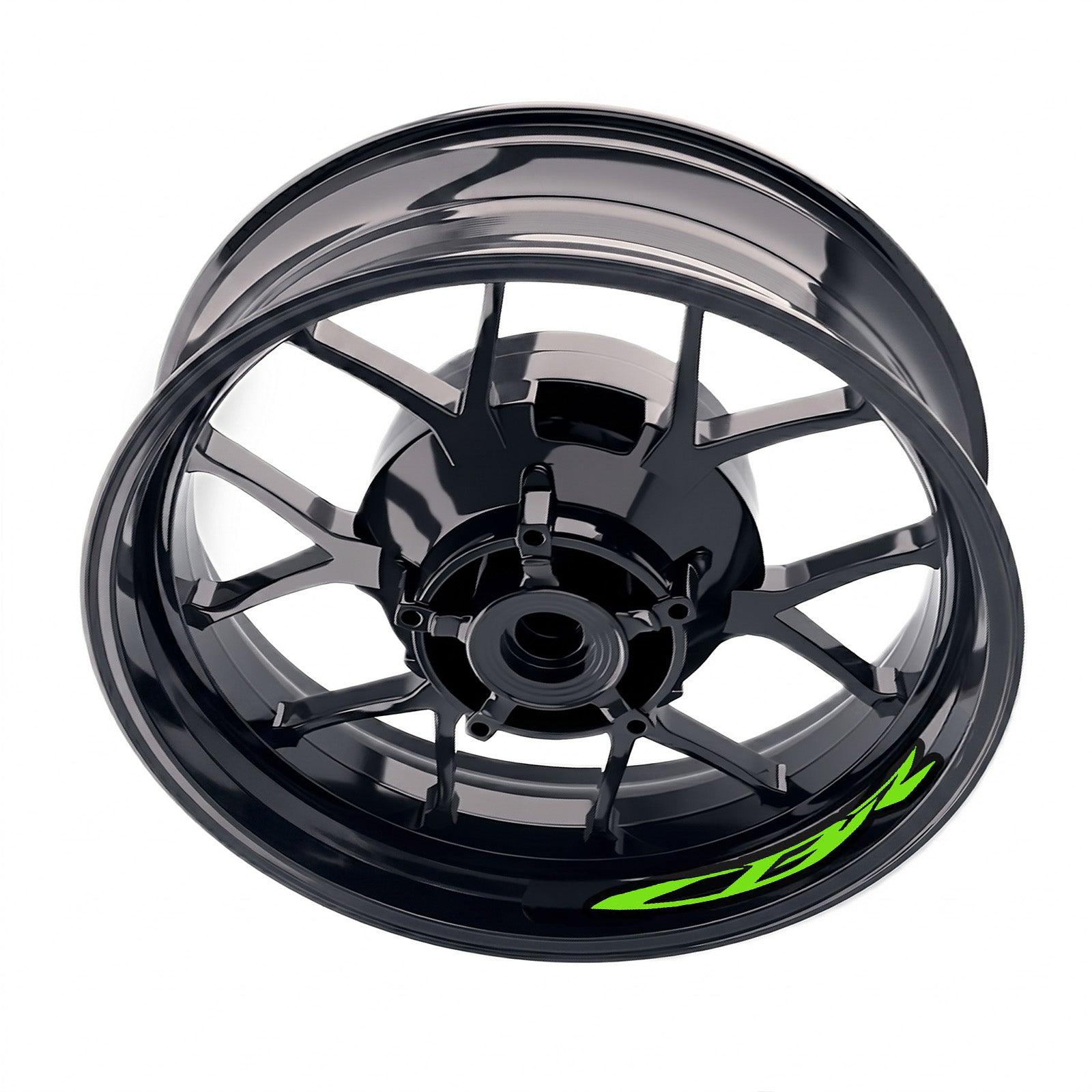 Honda CBR650R wheel rim sticker set by StickerBao, featuring bike-specific wheel decals with vibrant color accents on the inner rim
