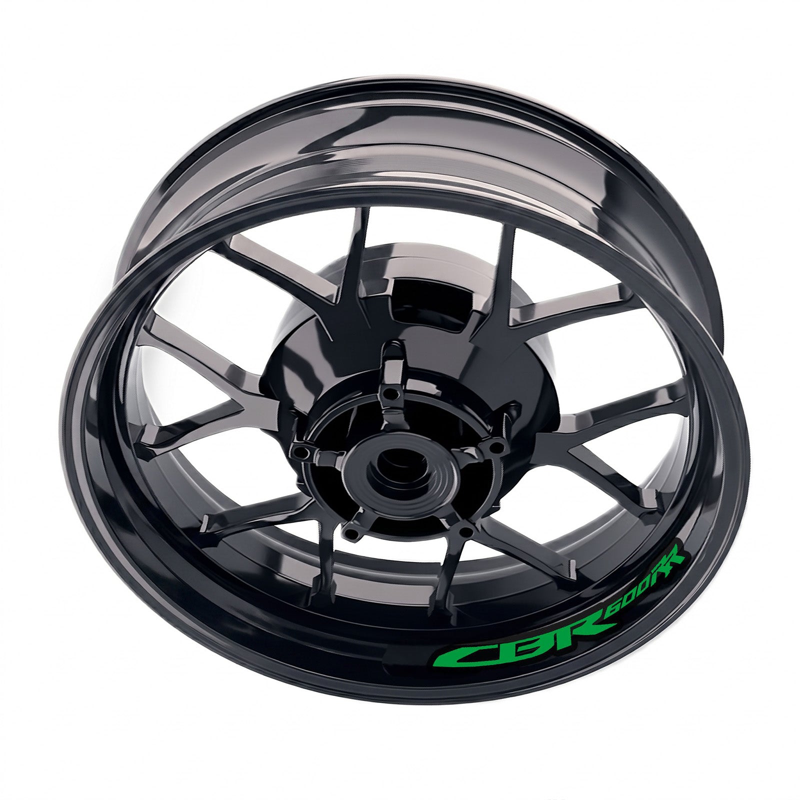 Honda CBR600RR inner rim sticker set by StickerBao, bike-specific wheel decals shown on black rims for sporty style.