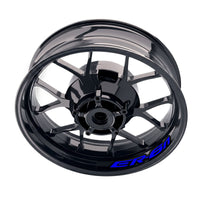 Kawasaki ER6N inner rim sticker set by StickerBao, bike-specific wheel decals with blue and white design on black rims.