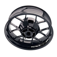 Suzuki GSXR 600 inner rim sticker set by StickerBao, wheel decals for bike model, black and white rim decals on a motorcycle wheel