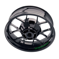Suzuki Hayabusa GSX1300R wheel stickers and rim decals set by StickerBao on a motorcycle wheel.