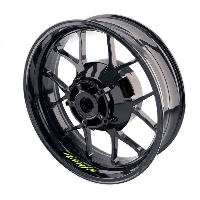 Kawasaki Ninja ZX-10R wheel stickers and rim decals set by StickerBao, featuring model-specific inner rim decal design on a motorcycle wheel.