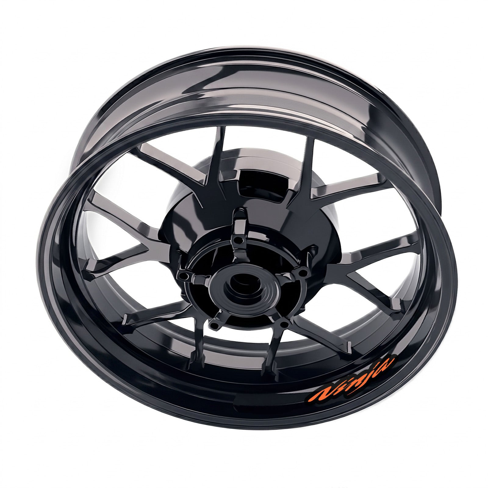 Kawasaki Ninja 1000 Z1000 SX inner rim sticker set by StickerBao, featuring bike-specific wheel decals on a motorcycle wheel.