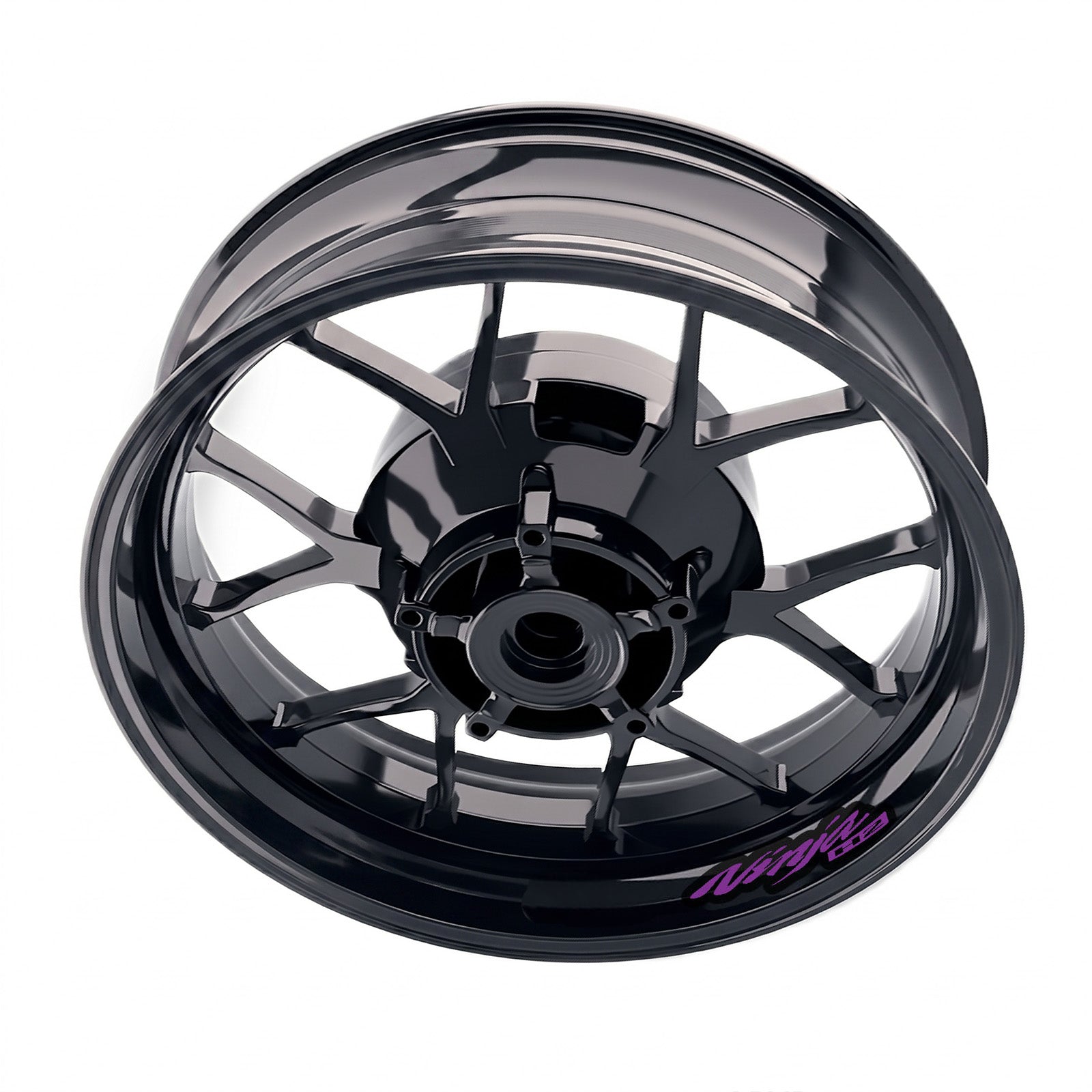 Kawasaki Ninja H2 H2R inner rim sticker set by StickerBao, bike-specific wheel decals on a motorcycle wheel.