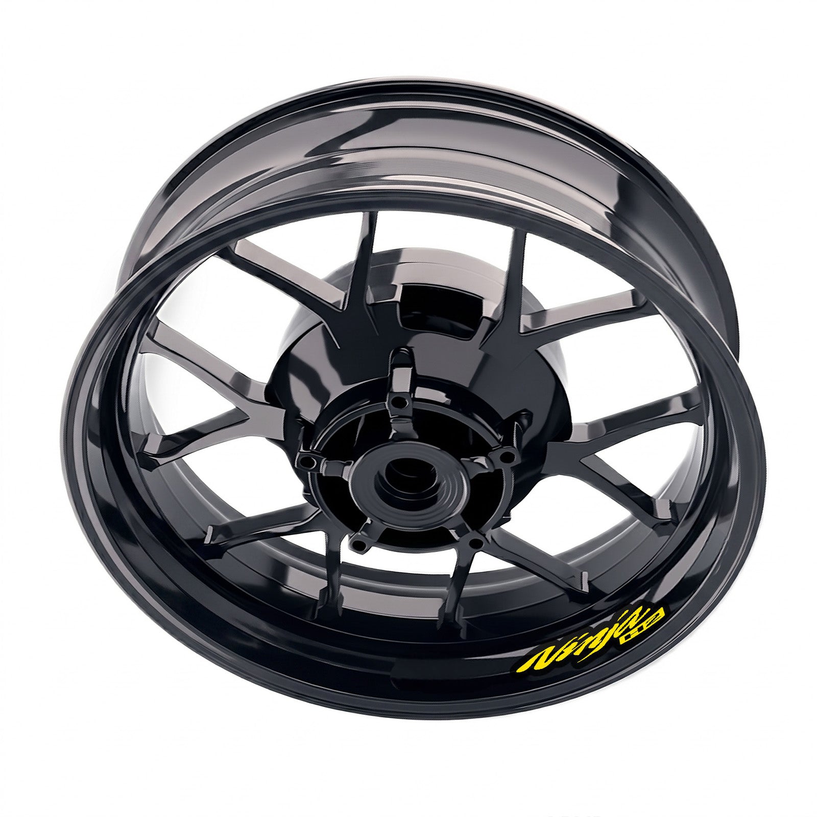 Kawasaki NINJA H2 H2R inner rim sticker set by StickerBao, wheel decals with model-specific design on a motorcycle wheel.