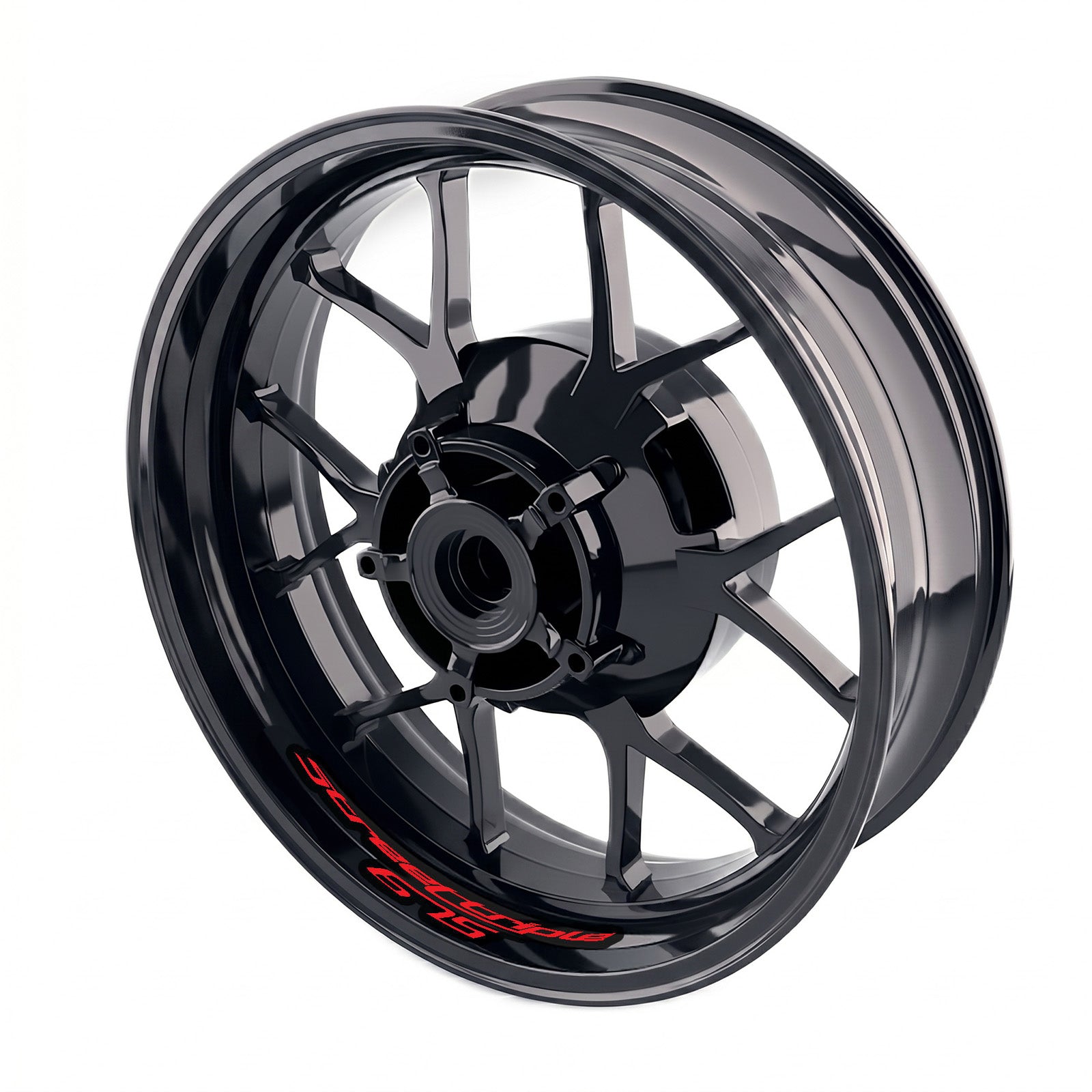 Triumph Street Triple 675 wheel stickers and rim decals by StickerBao, bike model-specific inner rim decal set on alloy wheels.