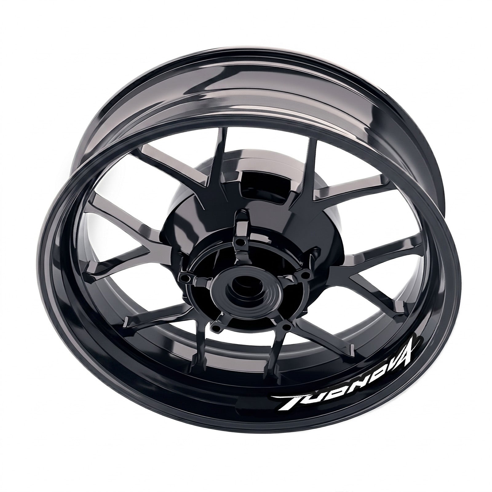Aprilia Tuono V4R wheel stickers and rim decals from StickerBao, bike-specific inner rim decal set for customized motorcycle wheels.