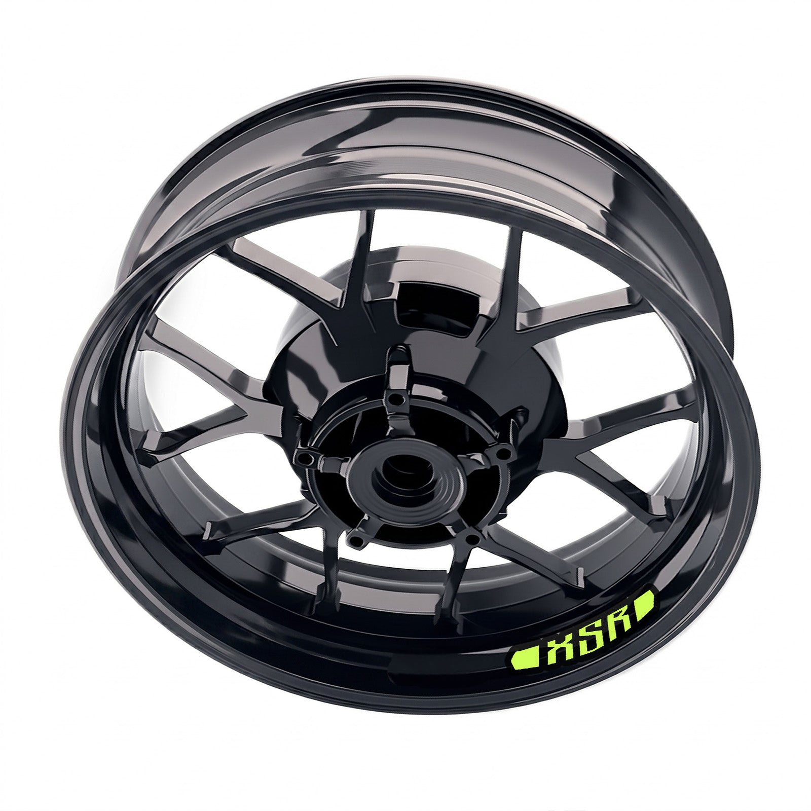 Yamaha XSR 700 and 900 wheel stickers set by StickerBao, showing bike model-specific inner rim decals on motorcycle wheels.