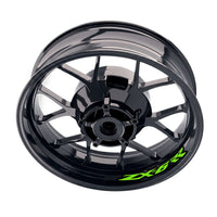 Kawasaki ZX6RR Ninja ZX600 wheel stickers and rim decals set by StickerBao, featuring bike-specific inner rim decal design.