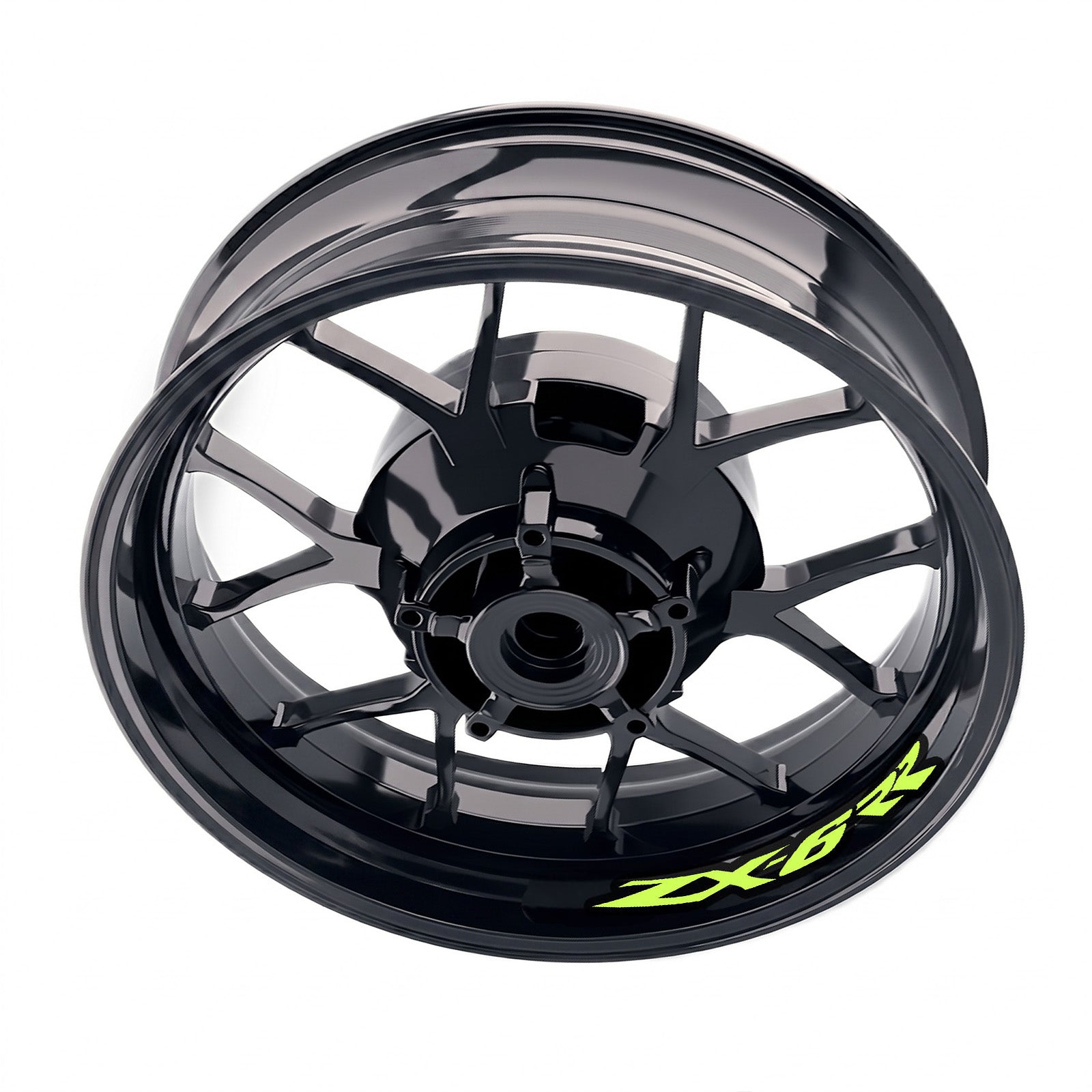 Kawasaki ZX6RR Ninja wheel rim sticker set by StickerBao, featuring bike-specific decals for ZX600 inner rims on motorcycle wheels.
