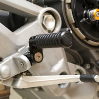 Black 25mm extension foot pegs for Kawasaki Concours 14 GTR1400 ZG1400 2007-2020, installed on motorcycle.