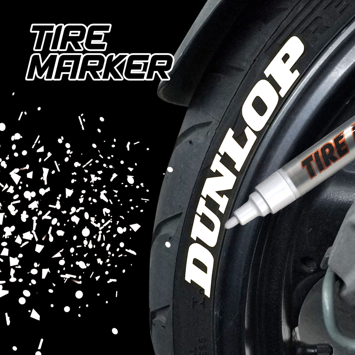 Waterproof tire marker pen in white from MC Motoparts, ideal for motorcycles and cars, with 7 color options visible.