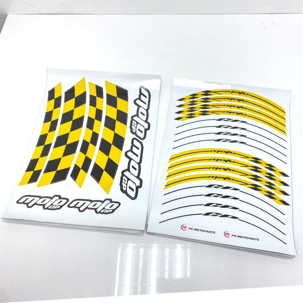 Moto GP Black Check 17 inch Wheel Front & Rear Rim Sticker Set - MC Motoparts