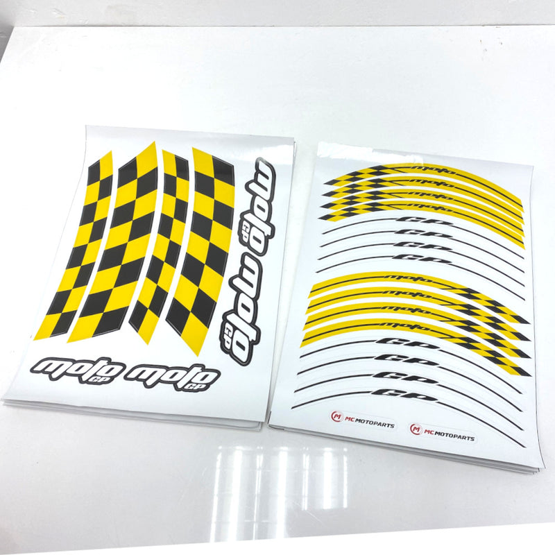 Moto GP Black Check 17 inch Wheel Front & Rear Rim Sticker Set - MC Motoparts