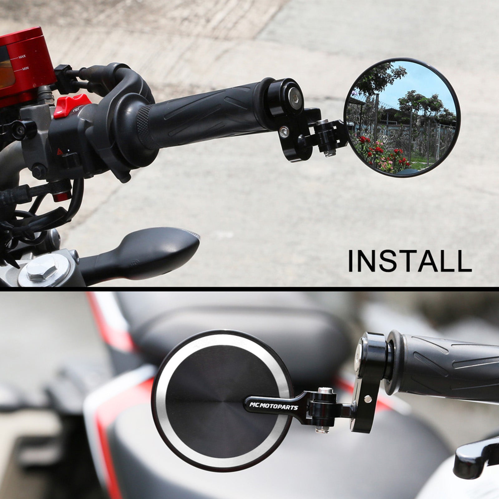 Fit Yamaha YZF R1 R6 Reborn CNC Bar End Mirrors Round Folding Set - MC Motoparts