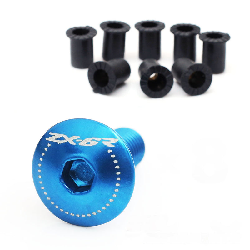Fit Kawasaki Ninja ZX-6R 98-20 Engraved Logo Windshield Bolts - MC Motoparts