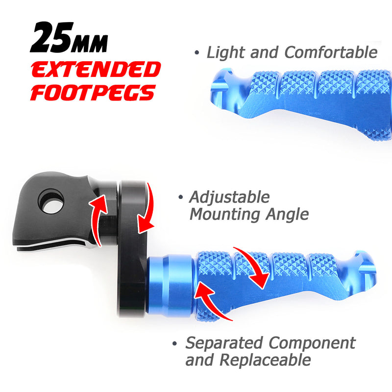 Fit Suzuki GSX-R 1000 600 750 RFIGHT 25mm Extension Front Blue Foot Pegs - MC Motoparts