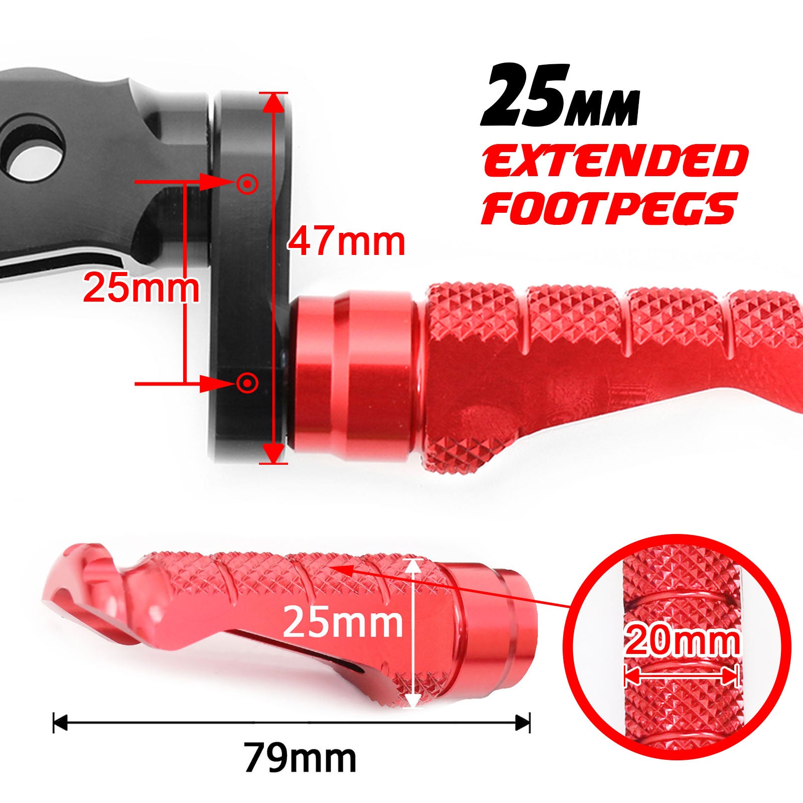 Fit Honda VFR800 VFR1200F NC750X RFIGHT 25mm Adjustable Front Red Foot Pegs - MC Motoparts