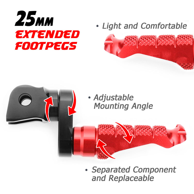 Fit Ducati Multistrada 1200 1000 RFIGHT 25mm Multi-step Front Red Foot Pegs - MC Motoparts