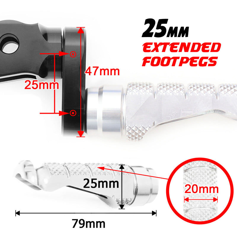 Fit Triumph Scrambler Speed Triple Sprint GT RFIGHT 25mm Extension Front Silver Foot Pegs - MC Motoparts