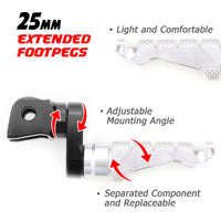 Fit Kawasaki Z1000 Z125 Z750 Z900 RFIGHT 25mm Extension Front Silver Foot Pegs - MC Motoparts