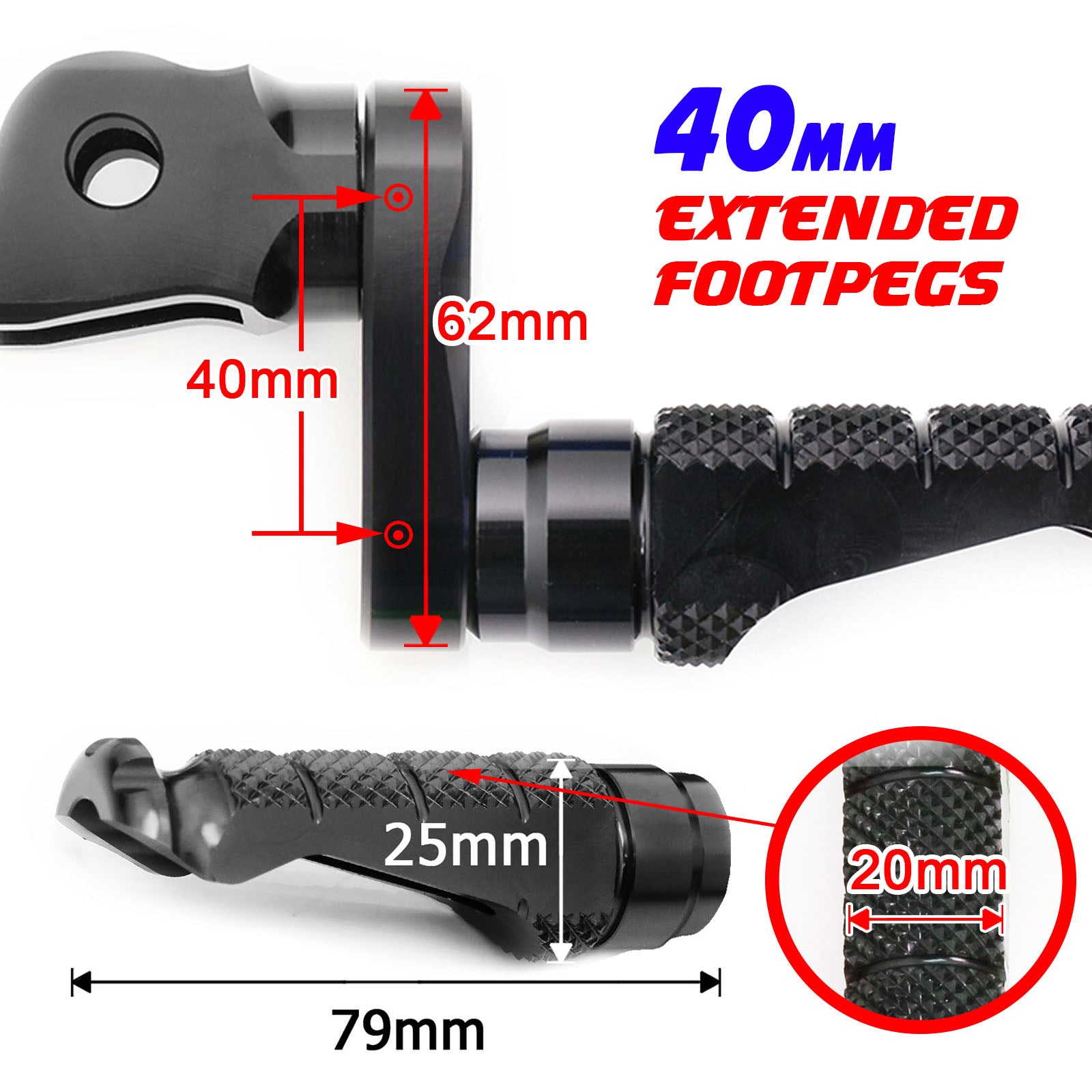 Fit Triumph Daytona 675 Thruxton R RFIGHT 40mm Multi-step Front Black Foot Pegs - MC Motoparts