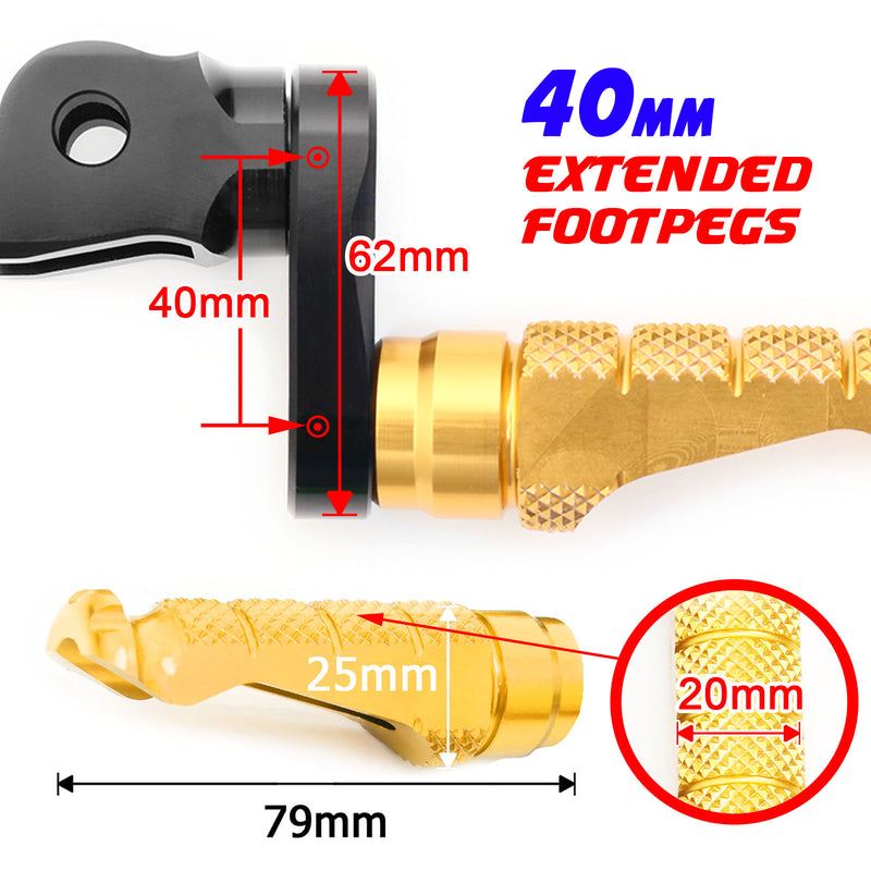 Fit Kawasaki ER6F ER6N Ninja 300 250R RFIGHT 40mm Adjustable Front Gold Foot Pegs - MC Motoparts