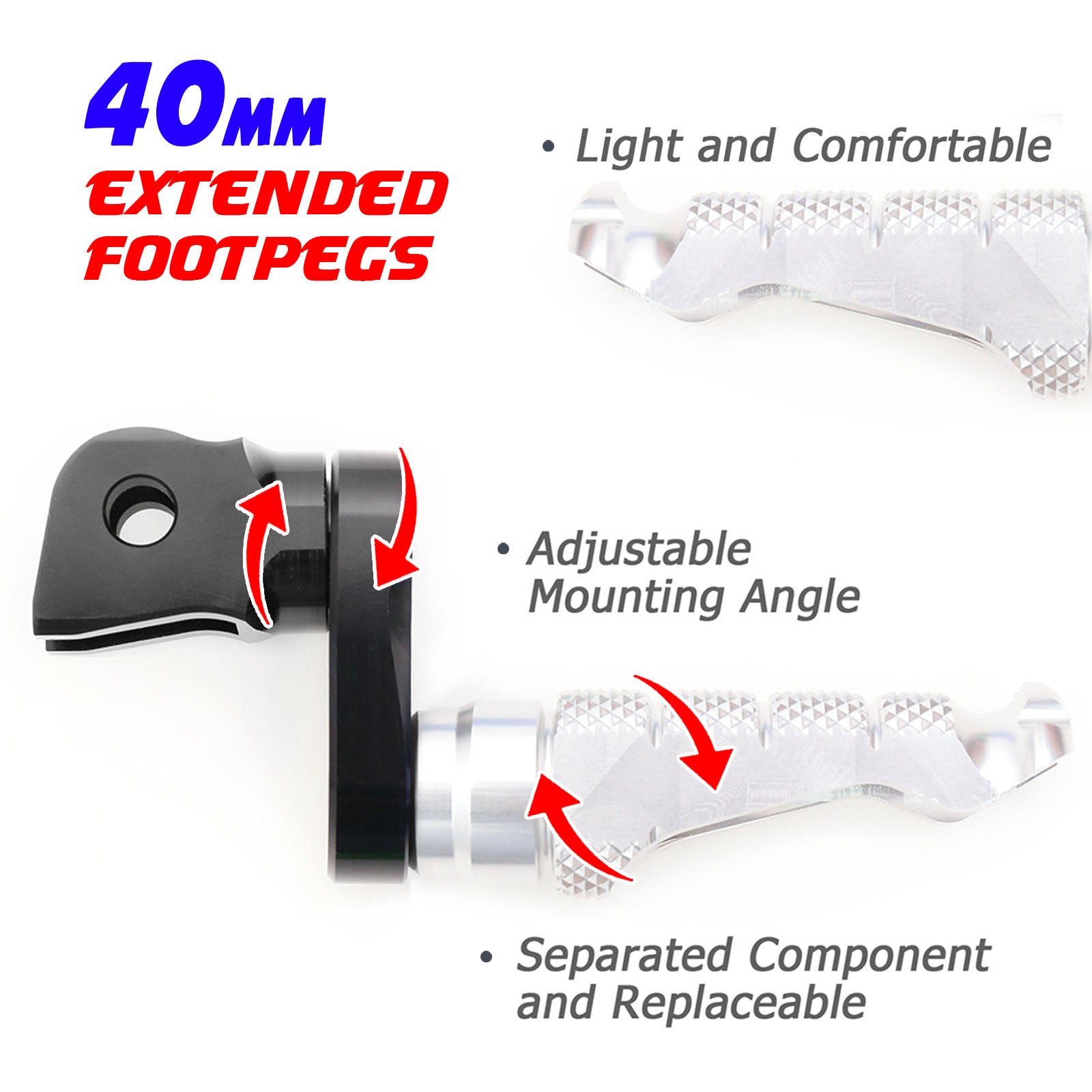 Fit Kawasaki Z1000 Z125 Z750 Z900 RFIGHT 40mm Extension Front Silver Foot Pegs - MC Motoparts