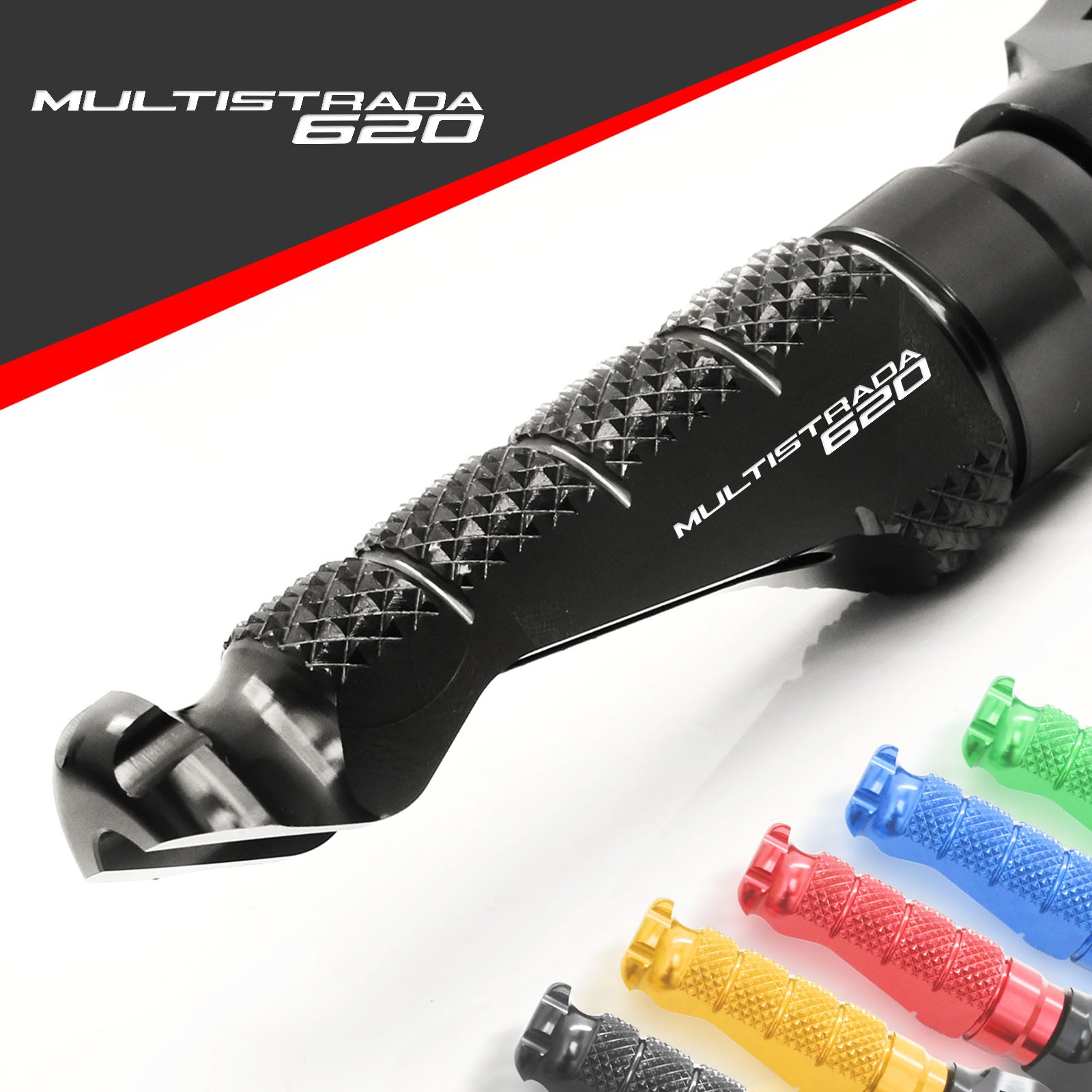 Ducati Multistrada 620 engraved front rider Black Foot Pegs