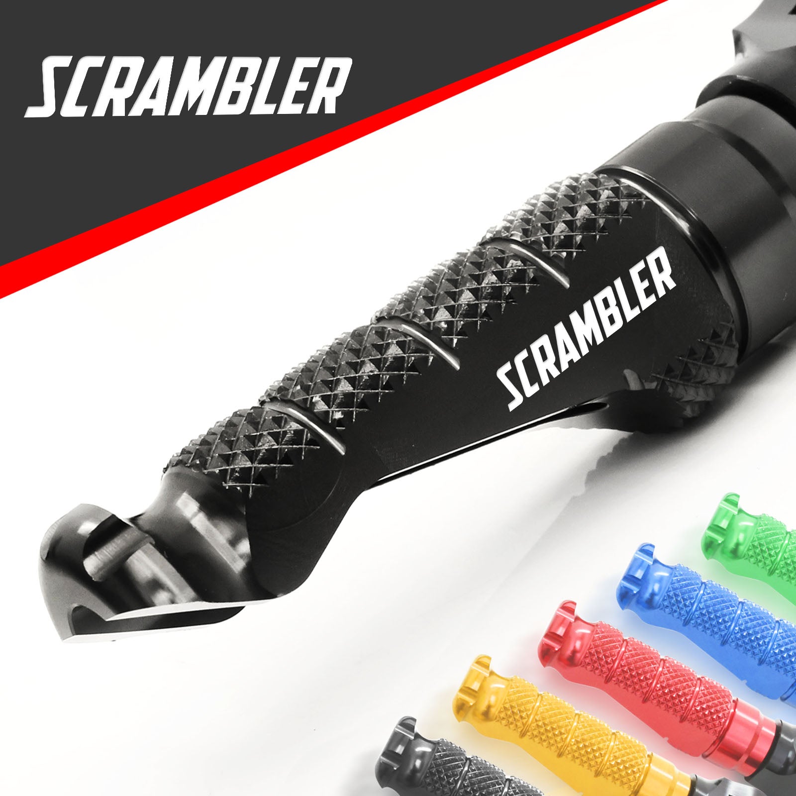 Ducati Scrambler engraved front rider Black Foot Pegs