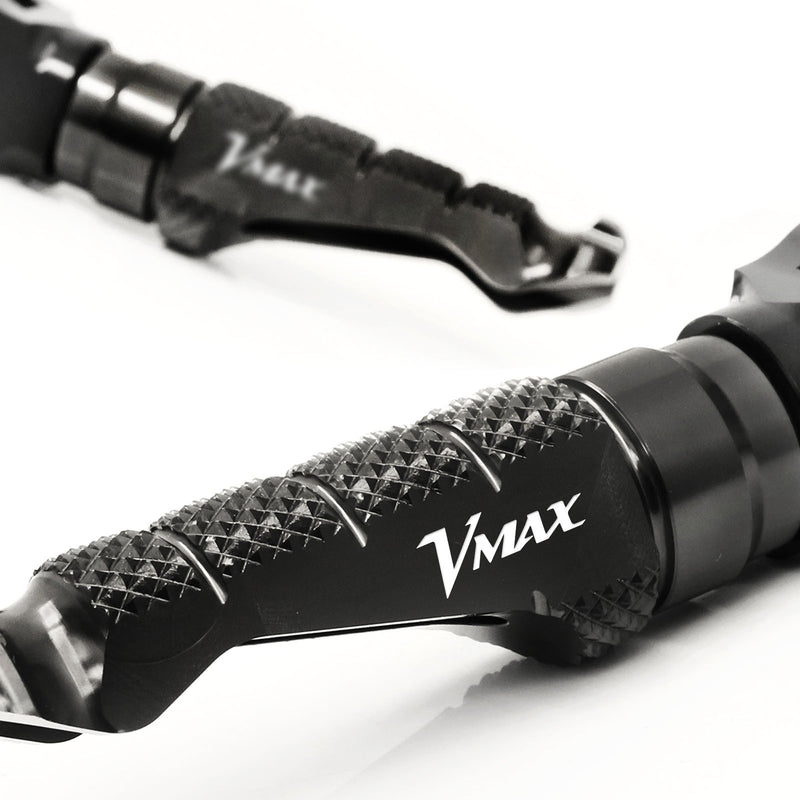 Fit Yamaha Vmax 1700 1200 VMX Engraved Logo R-FIGHT Front Black Foot Pegs - MC Motoparts