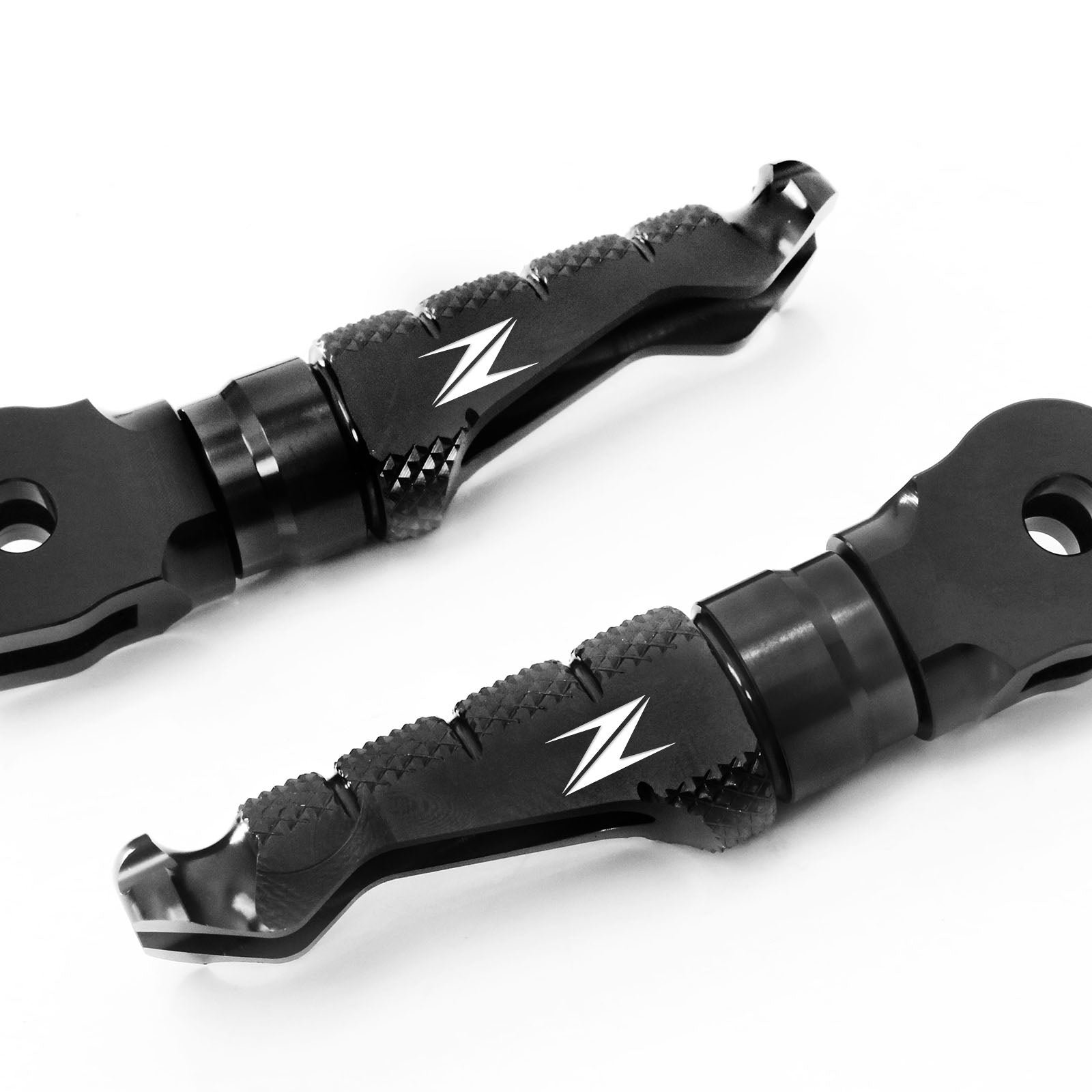 Kawasaki Z125 Z300 Z250 logo engraved front Black Foot Pegs