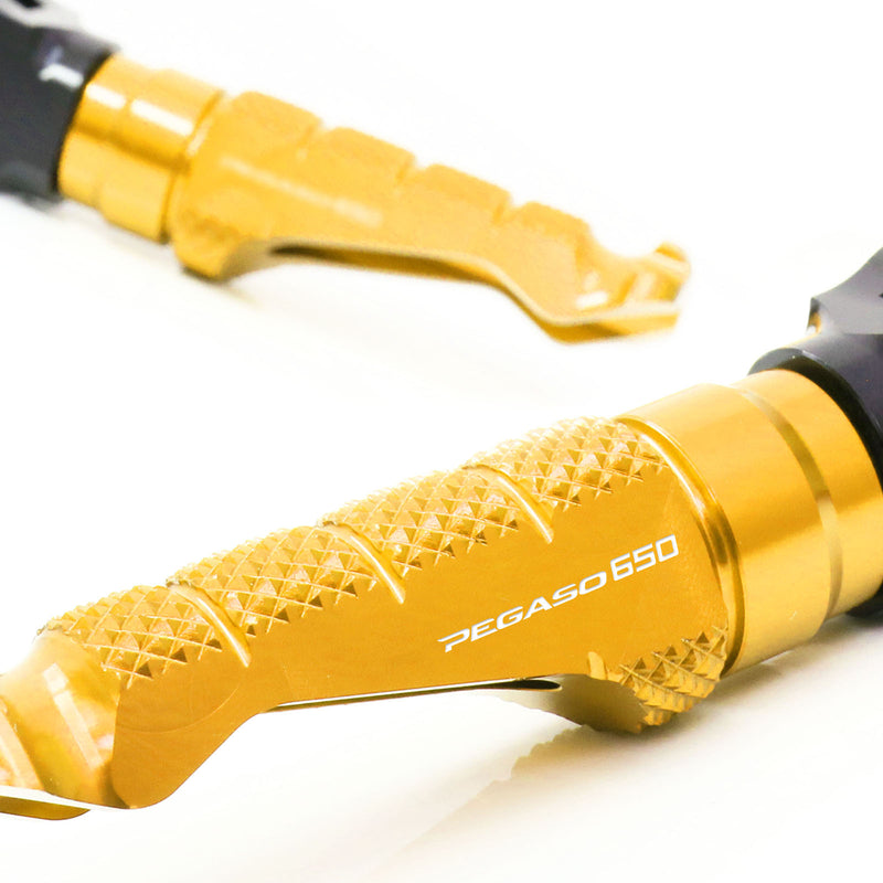 Aprilia PEGASO650 engraved front rider Gold Foot Pegs