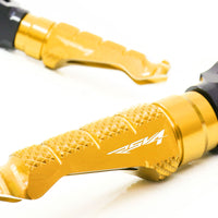 Fit Aprilia RSV4 1000 R Engraved Logo R-FIGHT Front Gold Foot Pegs - MC Motoparts