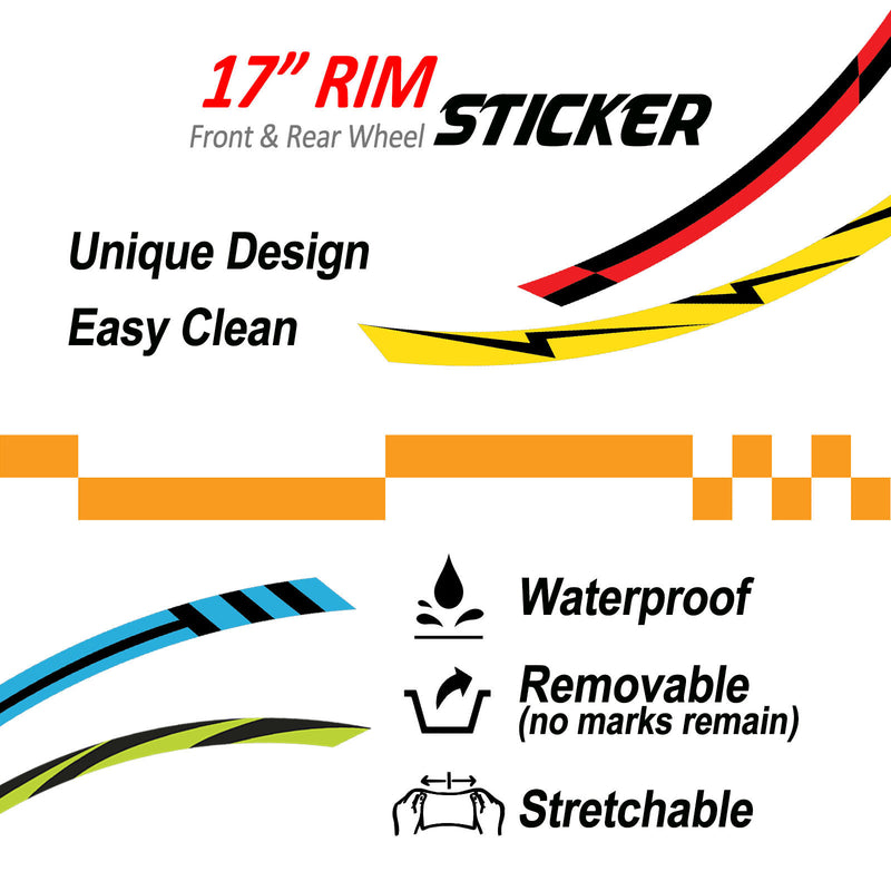 12 pcs White Check 17 inch Wheel Front & Rear Rim Skin Sticker Set - MC Motoparts