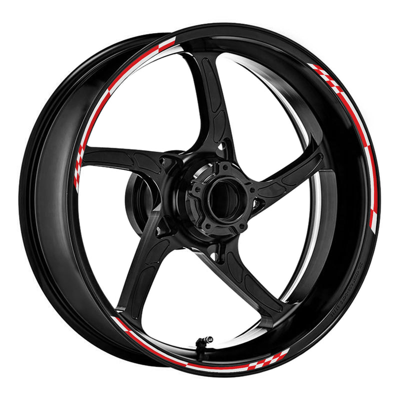 12 pcs White Check 17 inch Wheel Front & Rear Rim Skin Sticker Set - MC Motoparts