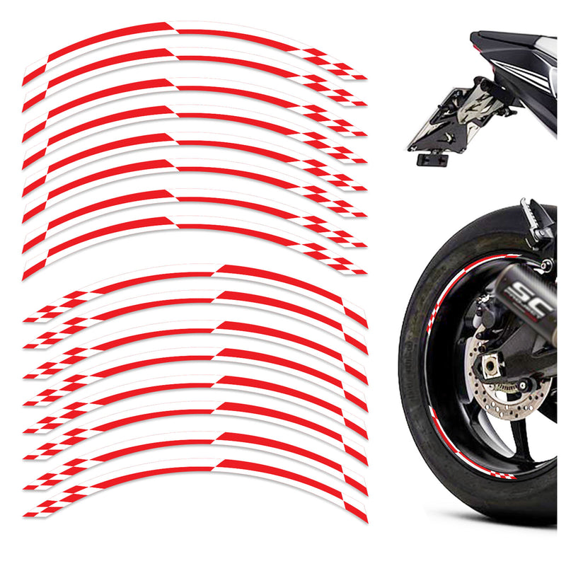 12 pcs White Check 17 inch Wheel Front & Rear Rim Skin Sticker Set - MC Motoparts