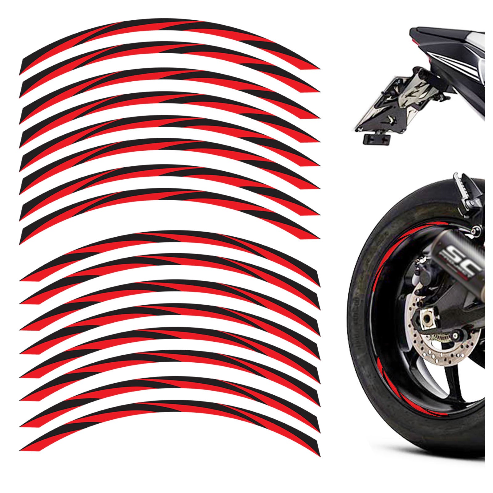 12 pcs Black Strip 17'' Wheel Front & Rear Rim Skin Sticker Set - MC Motoparts