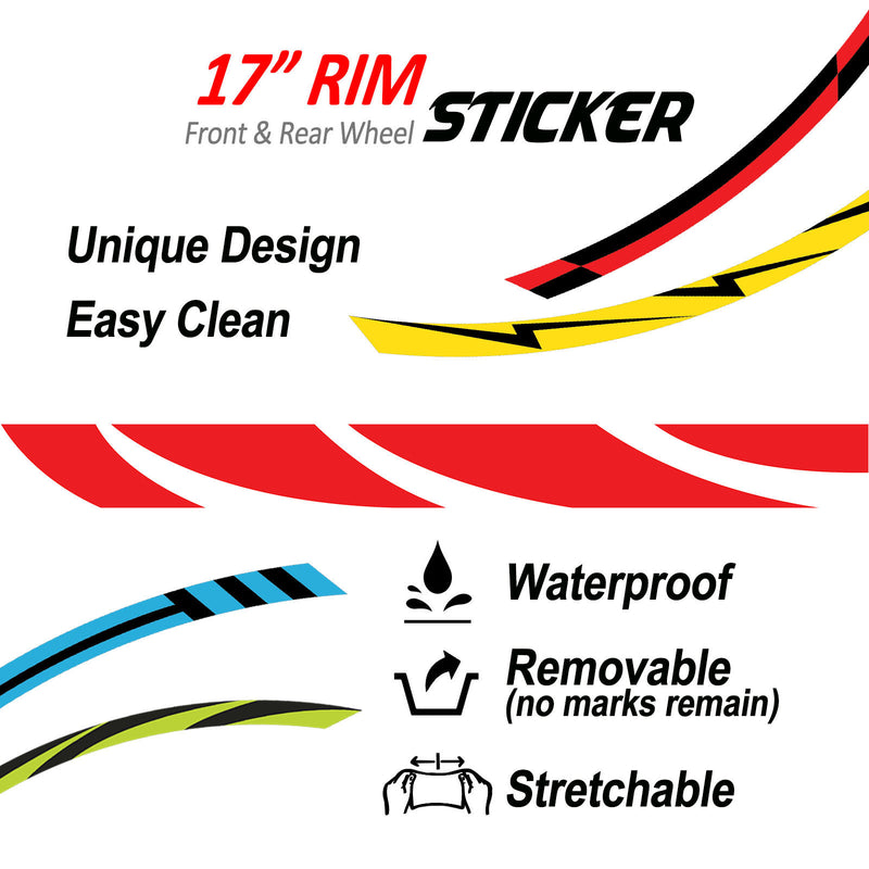 12 pcs White Strip 17 inch Wheel Front & Rear Rim Skin Sticker Set - MC Motoparts