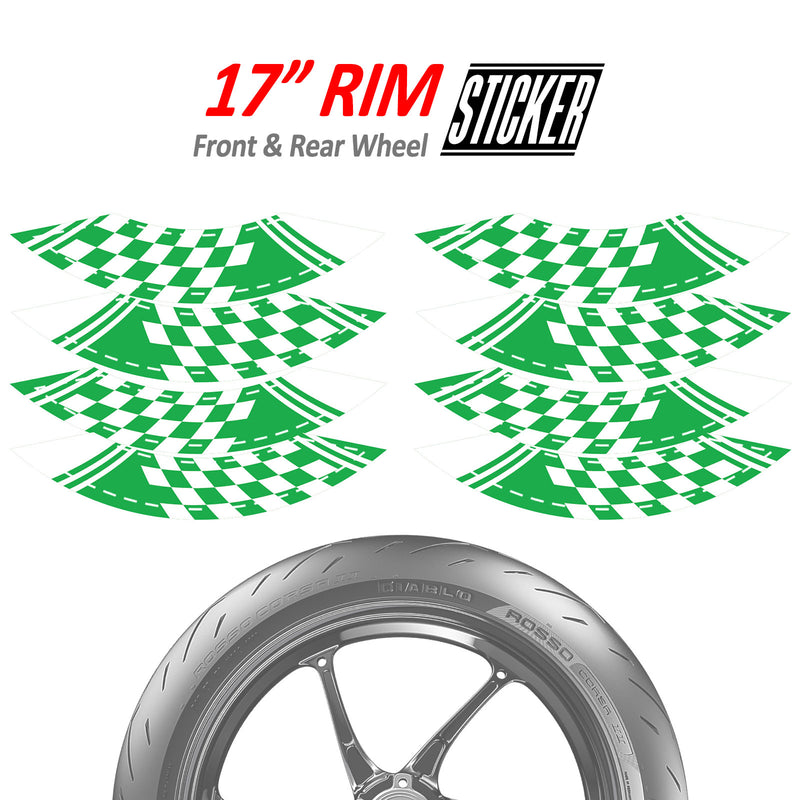 Check Pattern 17 inch Wheel Front & Rear Removable Rim Sticker Set - MC Motoparts