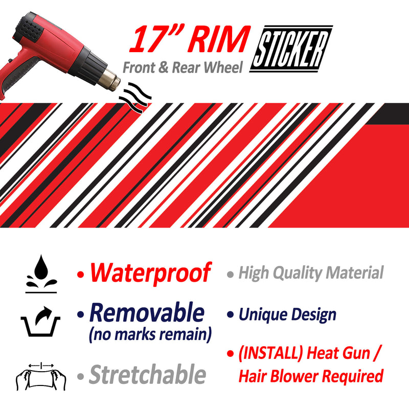 Stripe Pattern 17 inch Wheel Front & Rear Removable Rim Sticker Set - MC Motoparts