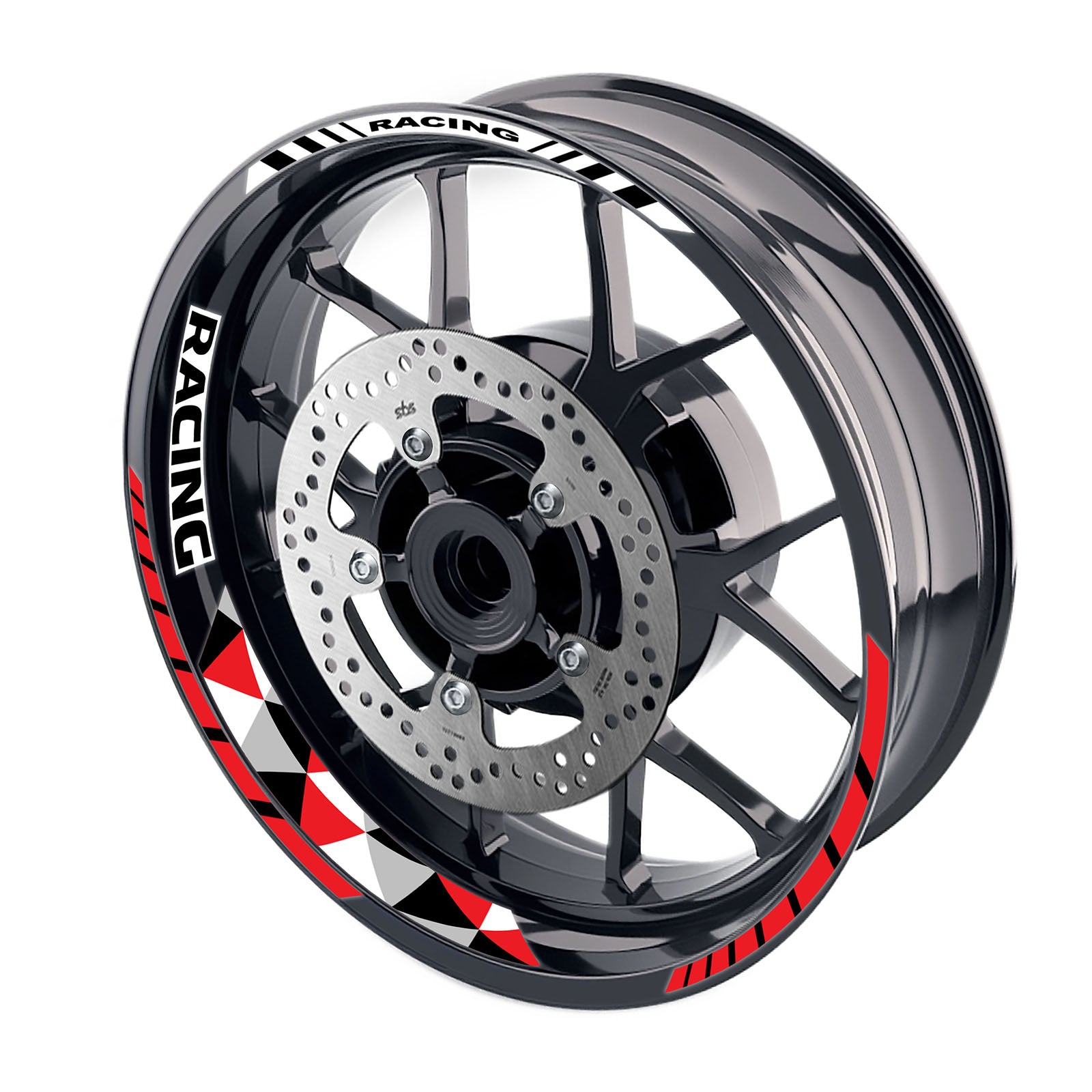 Red Motorcycle Front & Rear Wheel Rim Sticker Racing Geometric