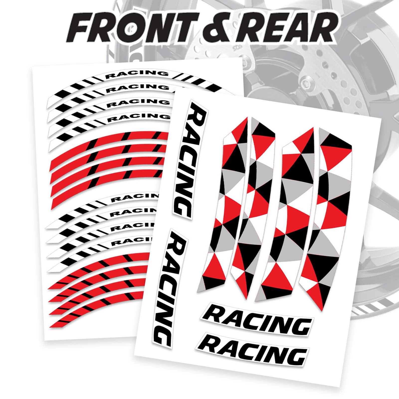 Red Motorcycle Front & Rear Wheel Rim Sticker Racing Geometric