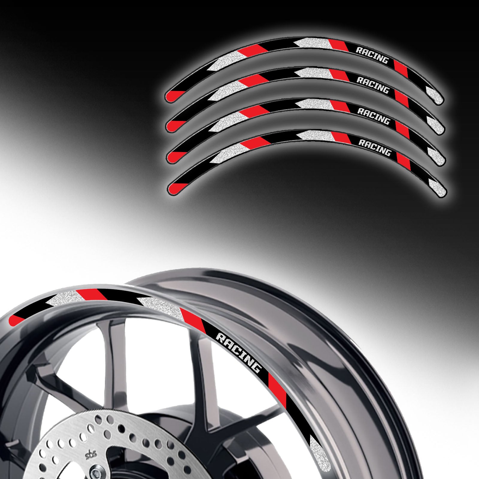 Reflective Strip Designer Pattern For 17'' Wheel Rim Skin Decal Set SH04 - MC Motoparts